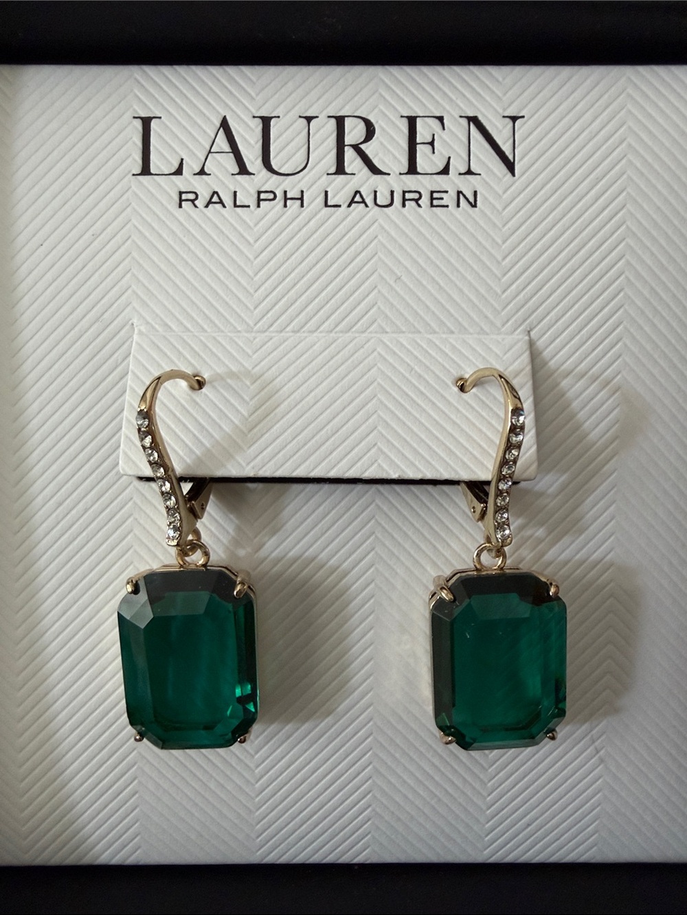 Lauren Ralph Lauren Gold-Tone Emerald Green Faceted Drop Earrings